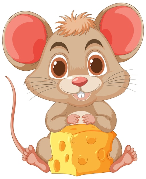 Free vector cheerful mouse with a chunk of cheese