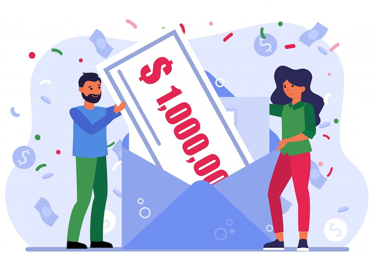Free Vector cheerful people winning money prize