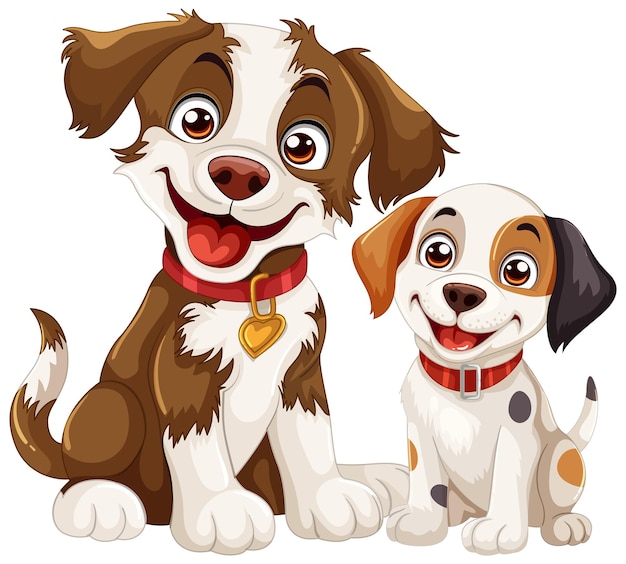 Бесплатное векторное изображение Радостные щенки с ошейниками иллюстрация
