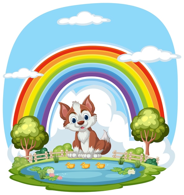Free vector cheerful puppy in a colorful wonderland
