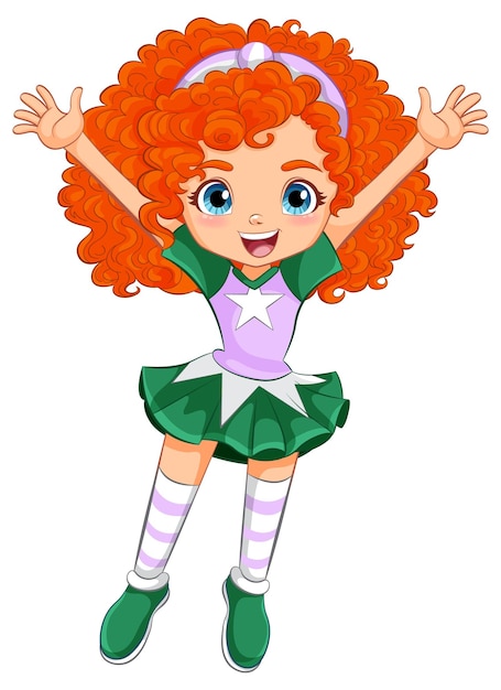 無料ベクター 陽気な赤毛の漫画少女がジャンプしている