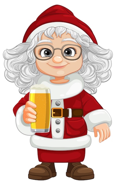 Vettore gratuito donna allegra di babbo natale con birra