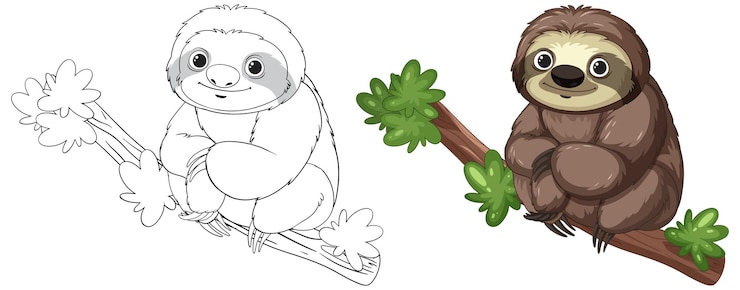 Free Vector cheerful sloths hanging on branches