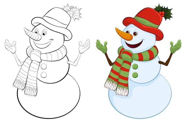 Бесплатное векторное изображение Веселые снеговики в зимней одежде