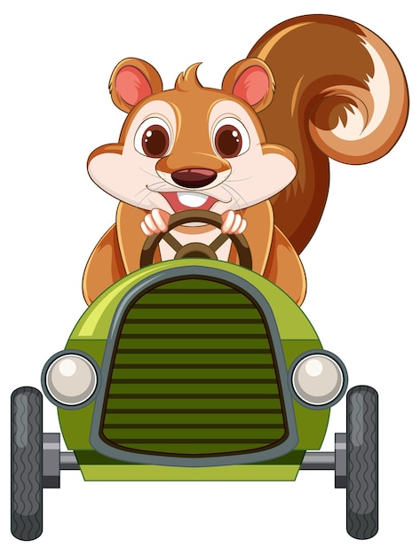 Free vector cheerful squirrel driving a green car