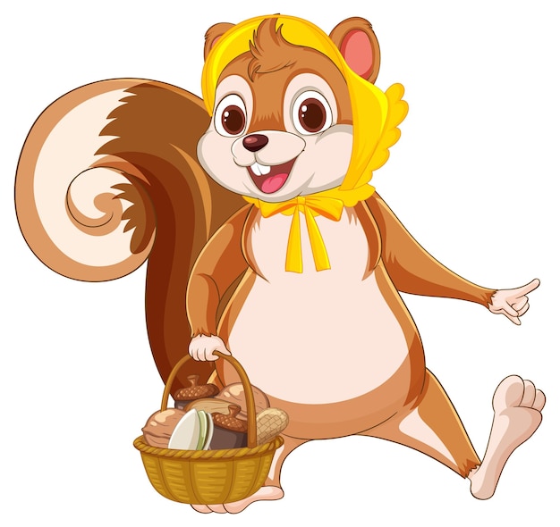 Free vector cheerful squirrel with a basket of nuts