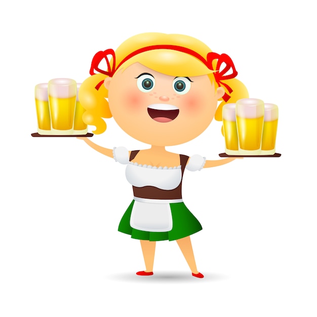 Cheerful waitress carrying beer