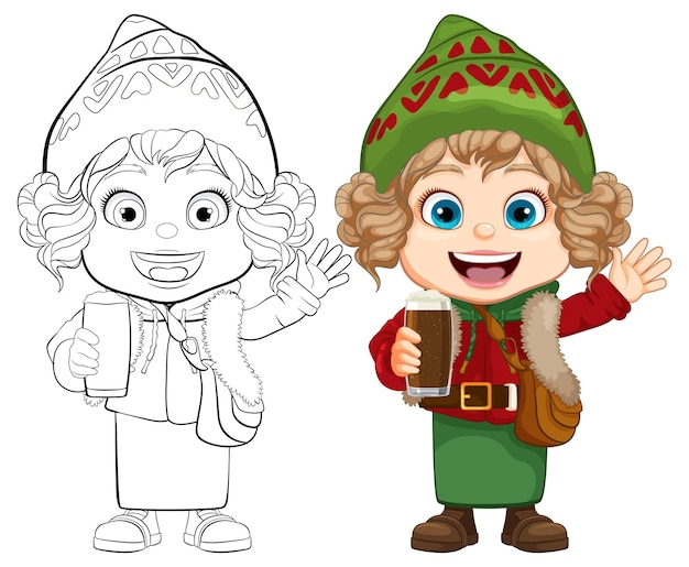 Cheerful Winter Celebration Cartoon Character Girl