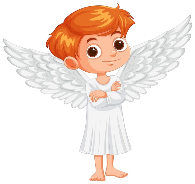 Free vector cheerful young angel with fluffy wings