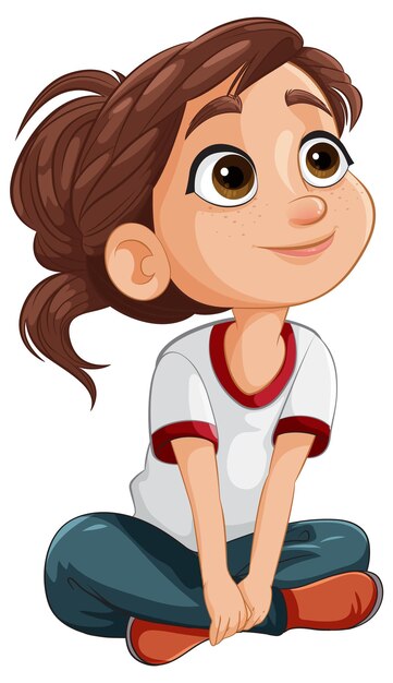 Cheerful Young Girl Sitting Illustration