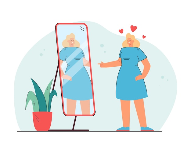 Free vector cheerful young lady looking at mirror and winking isolated flat illustration