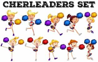 Free vector cheerleaders with pompom jumping up and down illustration