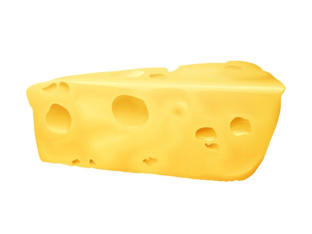 치즈 3D 일러스트 레이 션. 구멍이있는 에멘탈 또는 체다 및 에담 치즈 삼각형 덩어리