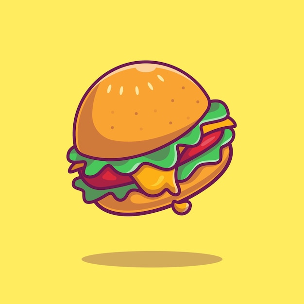 Cheese Burger Cartoon Icon Illustration.