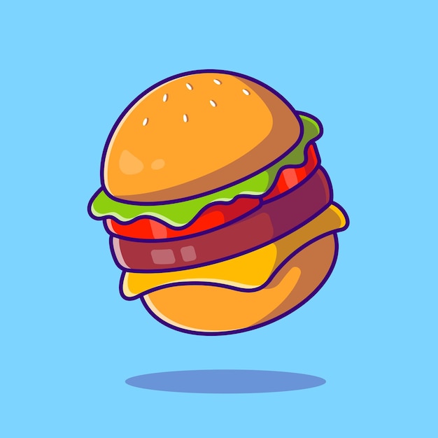 Cheese Burger Cartoon Illustration. Flat Cartoon Style