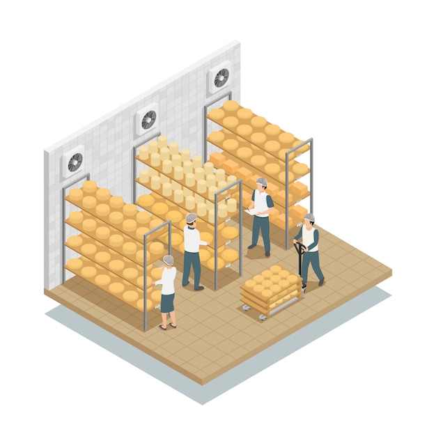 Cheese fabric storage isometric composition