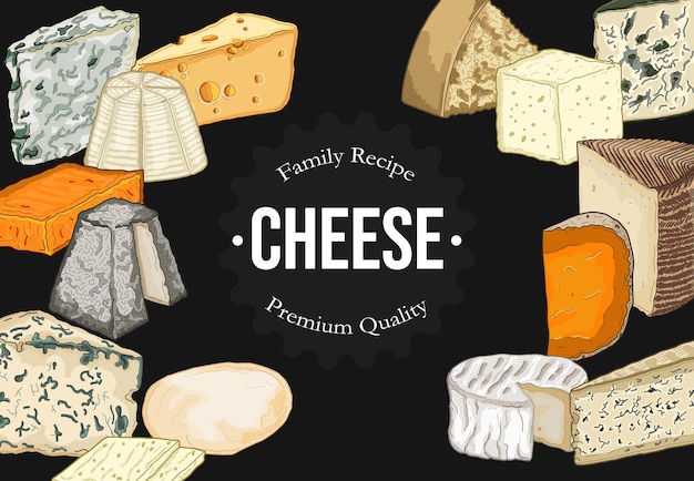 チーズ​水平​バナーコレクションカラフル​な​手描き​ベクトル​イラスト​セット