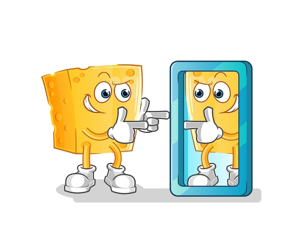 Сыр смотрит в зеркало мультфильм. мультфильм талисман вектор