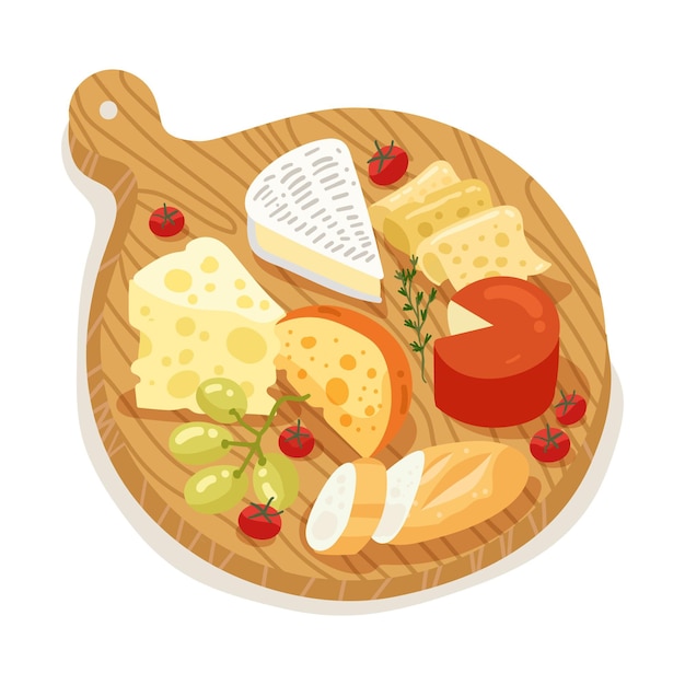 Free vector cheese meal on wooden board