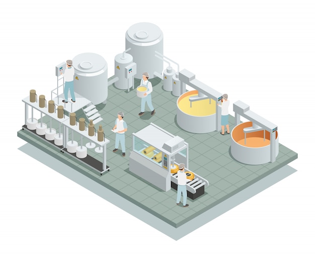 Free vector cheese production factory isometric composition