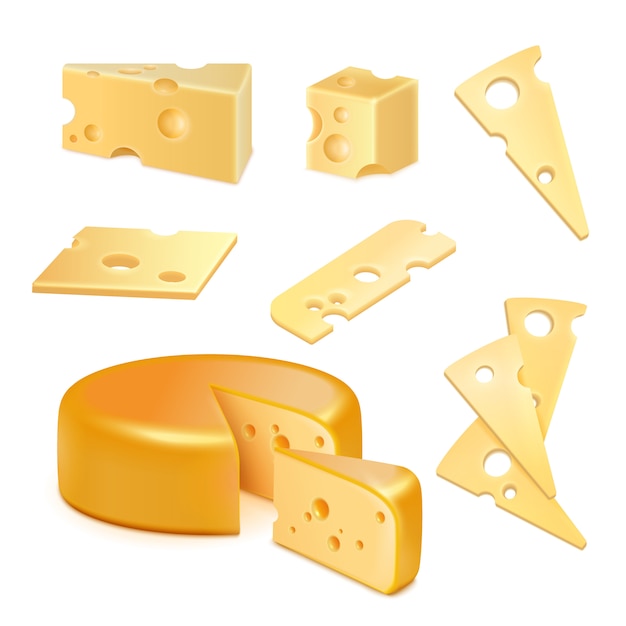 Vettore gratuito set realistico di formaggio