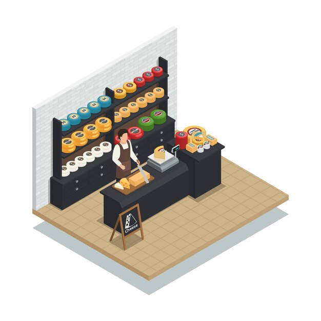 Cheese Seller Isometric Composition 