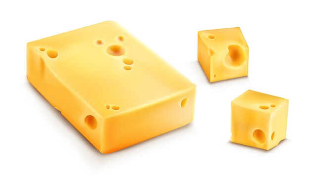 Cheese slices 3d realistic vector illustration