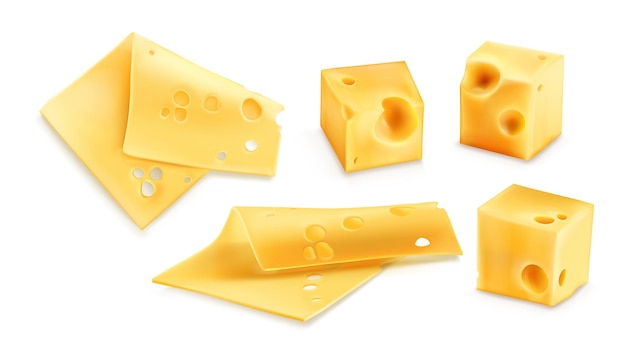 Cheese slices 3d realistic vector illustration