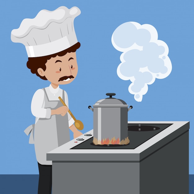 Free vector a chef cooking with pressure cooker