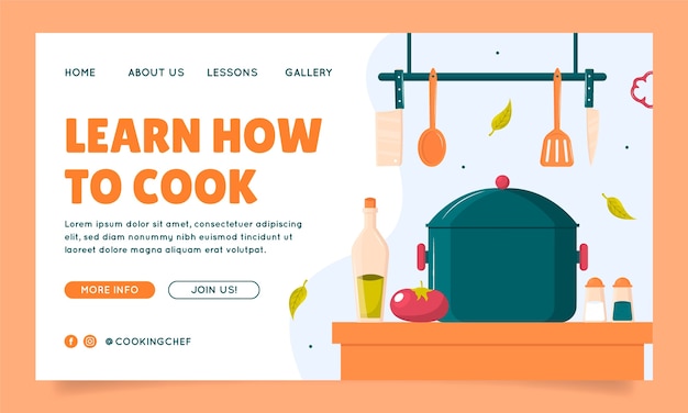 Vettore gratuito modello di pagina di destinazione per chef e gastronomia