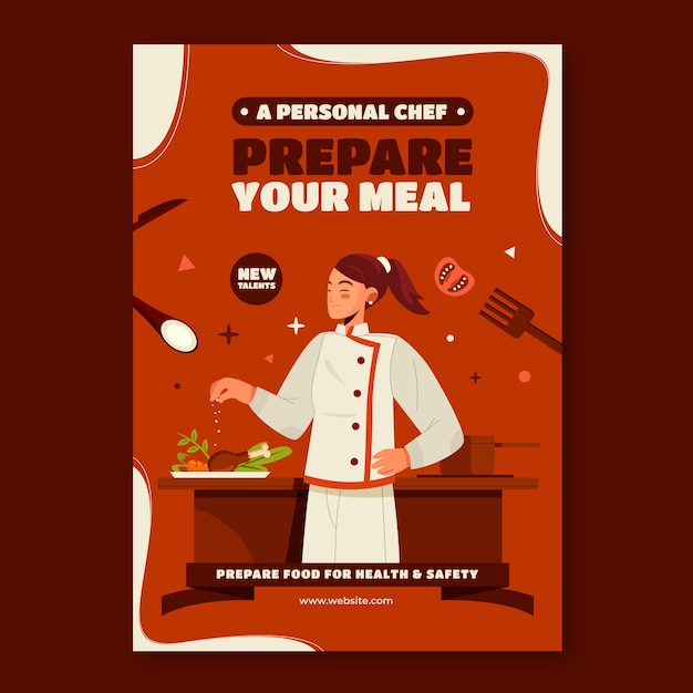 Vettore gratuito modello di poster verticale per chef e gastronomia