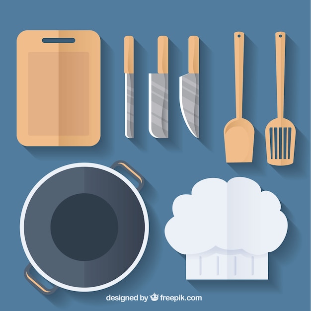 Бесплатное векторное изображение Поварская шляпа и кухонные принадлежности