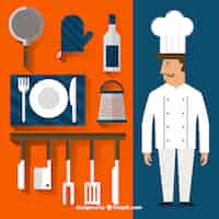 Free vector chef and kitchen items