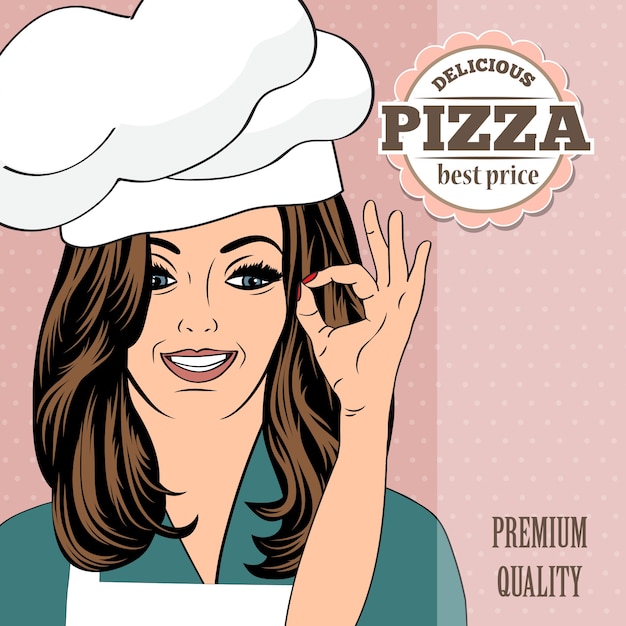 Бесплатное векторное изображение Пицца рекламный баннер с красивой леди