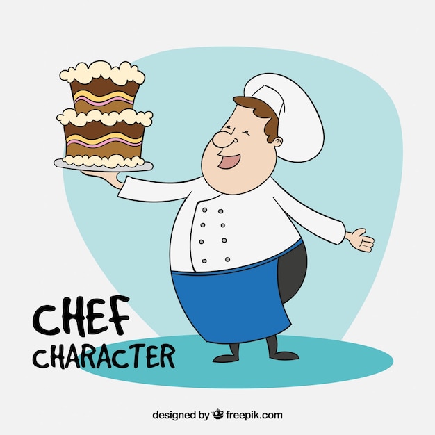 Chef con uno sfondo di torta