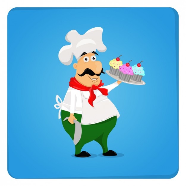 Free vector chef with cupcakes illustration