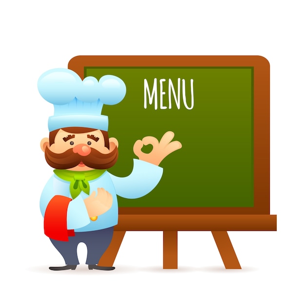 Vettore gratuito chef con la scheda del menu