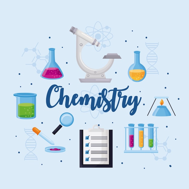 Free vector chemestry lettering and equipment icons