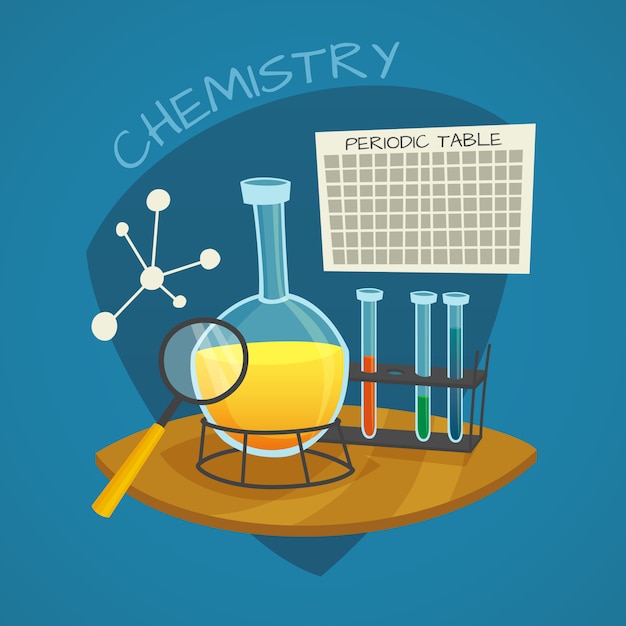 Vettore gratuito icone del fumetto del laboratorio chimico messe