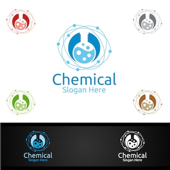 Химическая наука и логотип исследовательской лаборатории для микробиологии, биотехнологии, химии или концепции дизайна образования