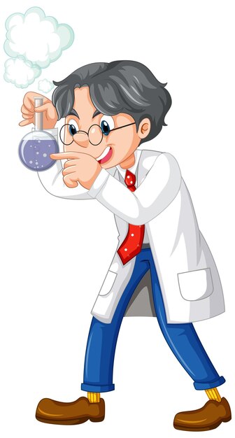 A chemist holding beaker on white background