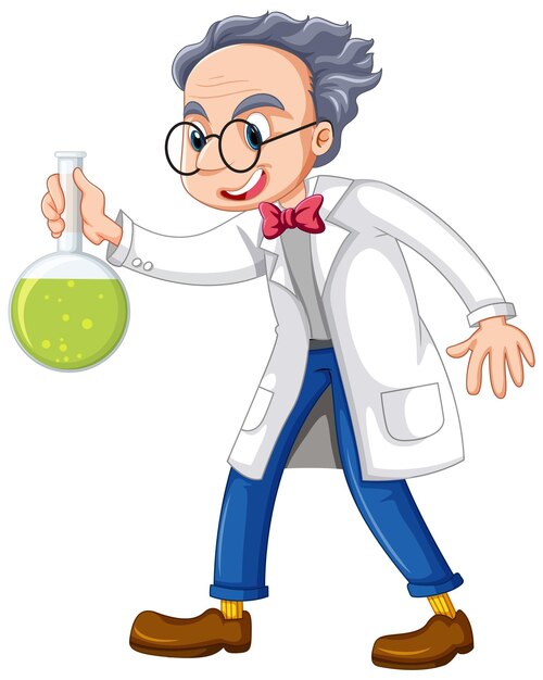 A chemist holding beaker on white background