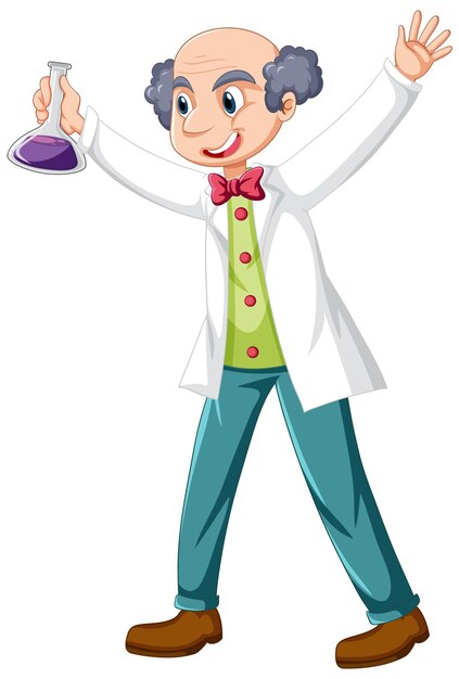 A chemist holding beaker on white background