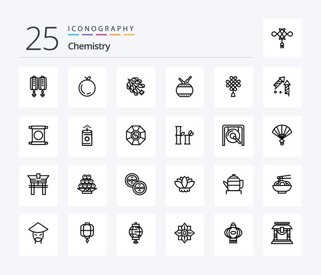 Chemistry 25 Line icon pack including firework year newyear new china