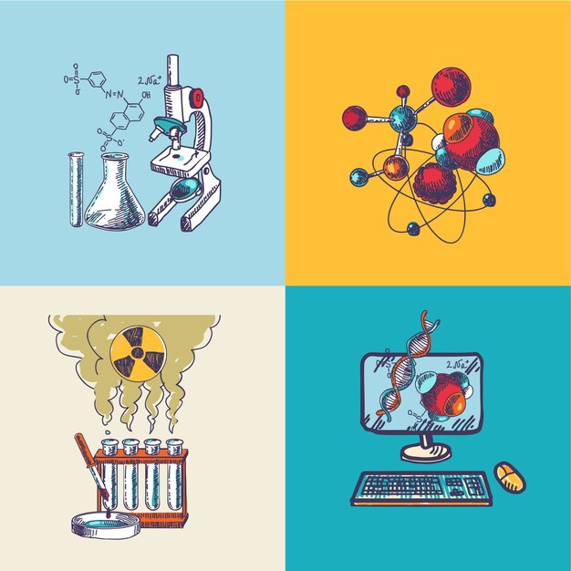 Chemistry icon sketch composition