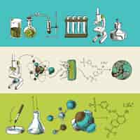 Free vector chemistry research sketch banners set