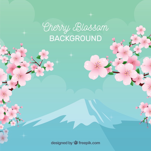 Cherry blossom backgorund in flat style