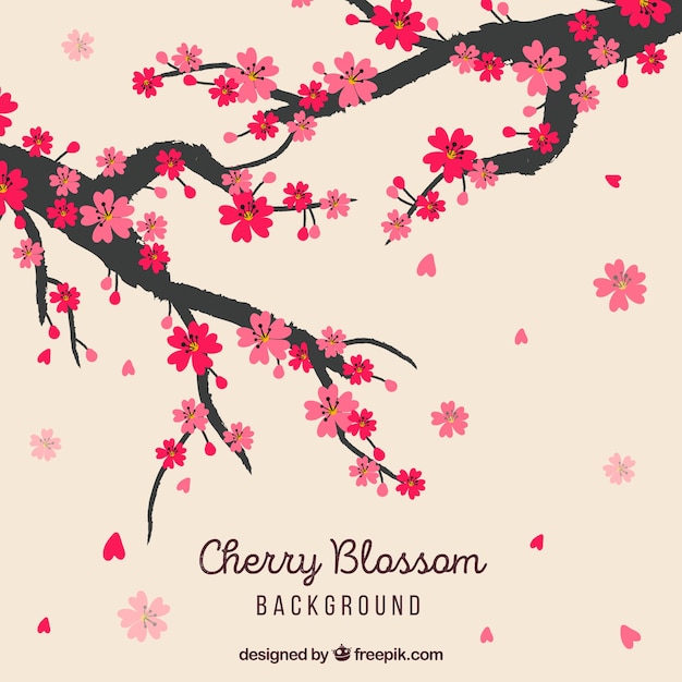 Free vector cherry blossom background in hand drawn style