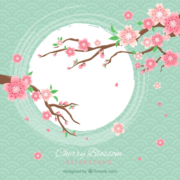 Free vector cherry blossom background in hand drawn style