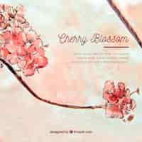 Free vector cherry blossom background with floral watercolor